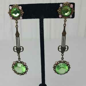 Vintage Art Deco Green Drop Earrings